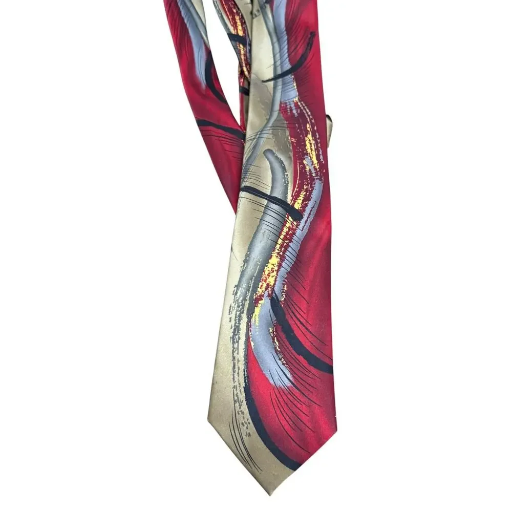 J Jerry Garcia Capillaries Collection 52 Satin Red Abstract Print Neck Tie 3.25